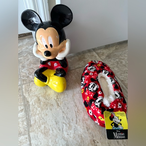 Disney Other - Disney Gift: Mickey Mouse Bank and Minnie Slippers